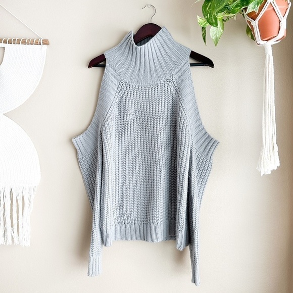 4 Sienna Gray Knit Cold Shoulder Sweater - Picture 4 of 8